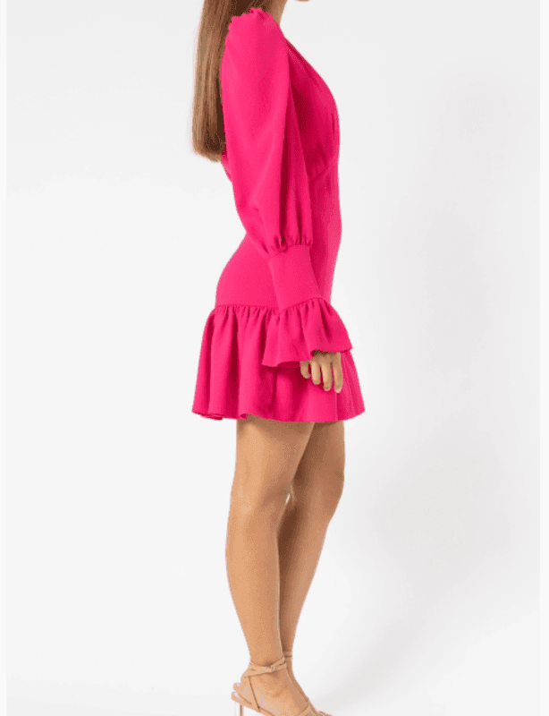 By Johnny Anna V Tulip Sleeve Dress in Punch Me Pink Size: 8 photo 2