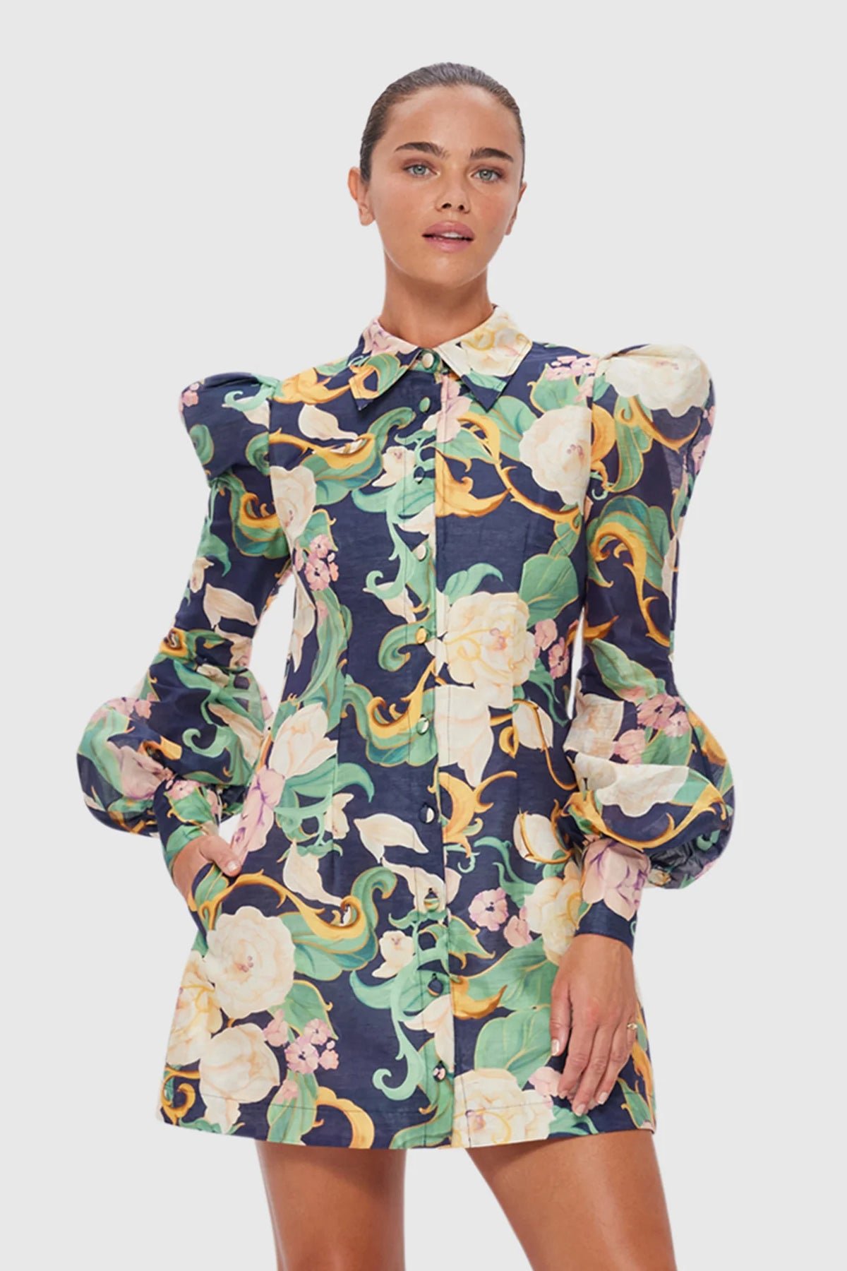 LEO LIN LANA STRUCTURED SHOULDER MINI DRESS - ADORN PRINT IN VIRTUE photo 2
