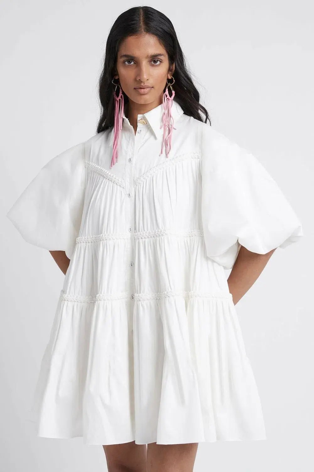 Aje Casabianca Puff Sleeve Shirt Smock Dress Ivory Size 6 photo 2
