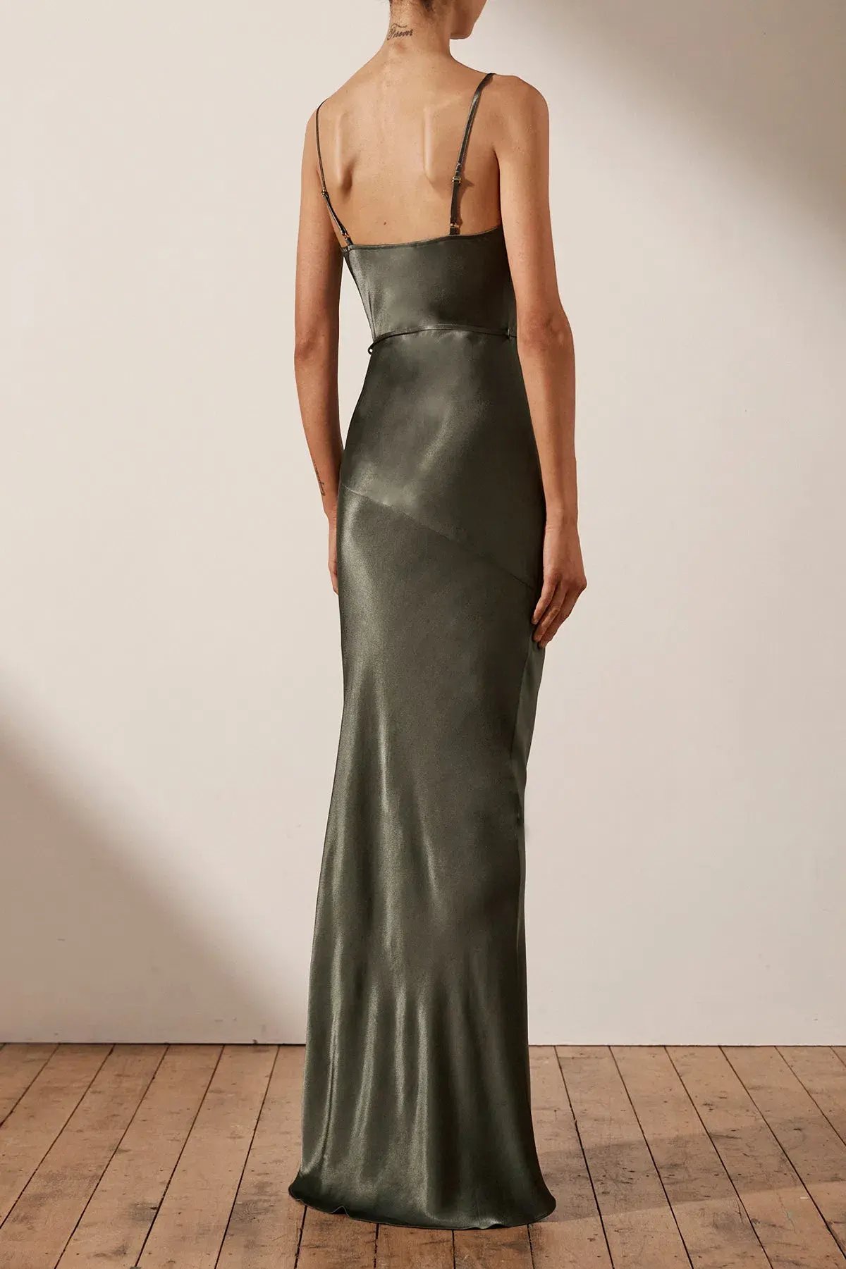 Shona Joy La Lune Bias Cowl Maxi Dress In Olive Size 8 photo 4
