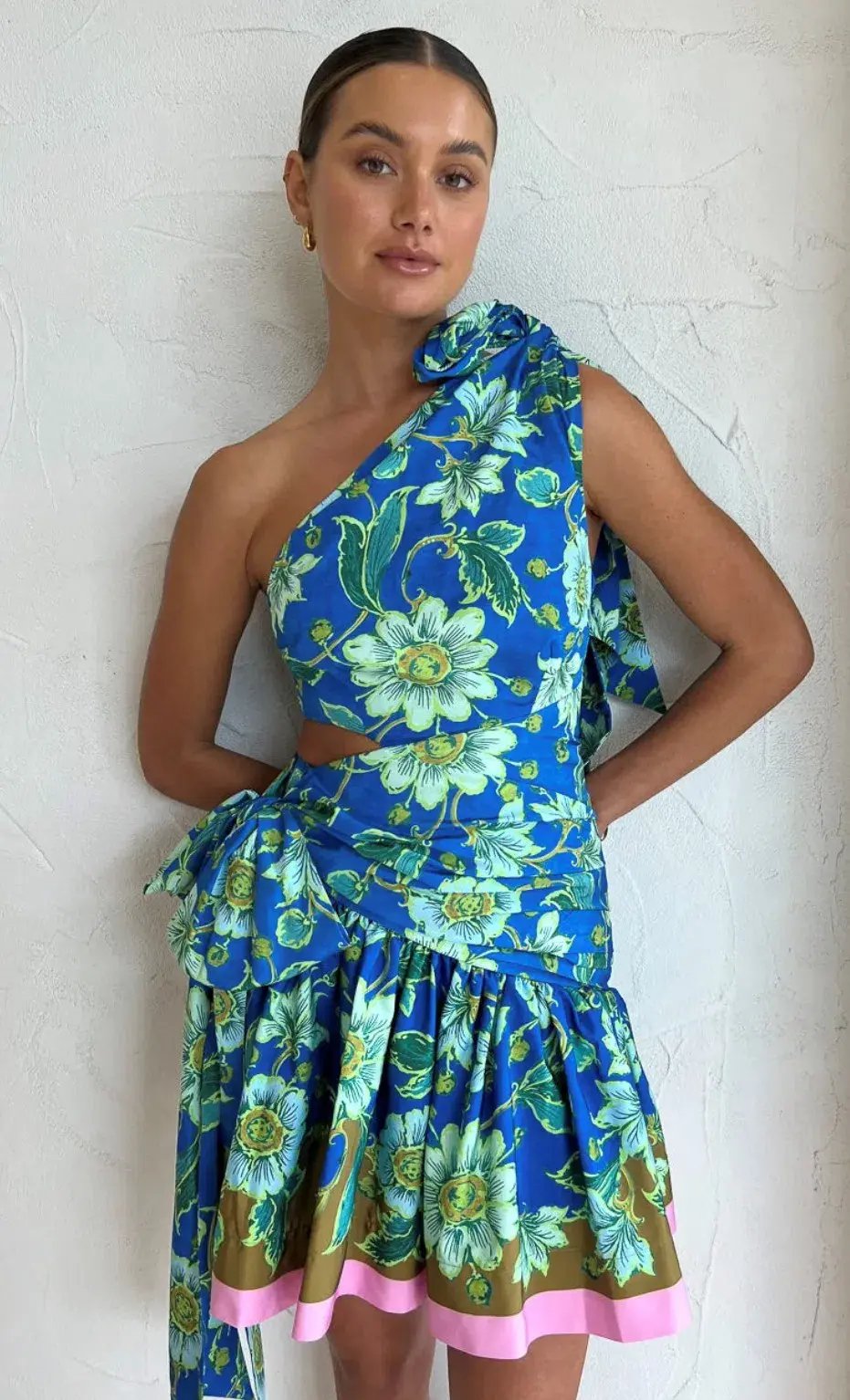 Alemais Winnie One Shoulder Mini Dress Blue Floral Size 10 photo 2