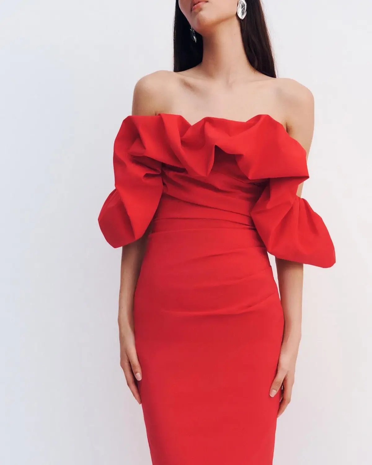 Shona Joy Campbell Off Shoulder Bubble Maxi Dress Goji Size AU 12 photo 4