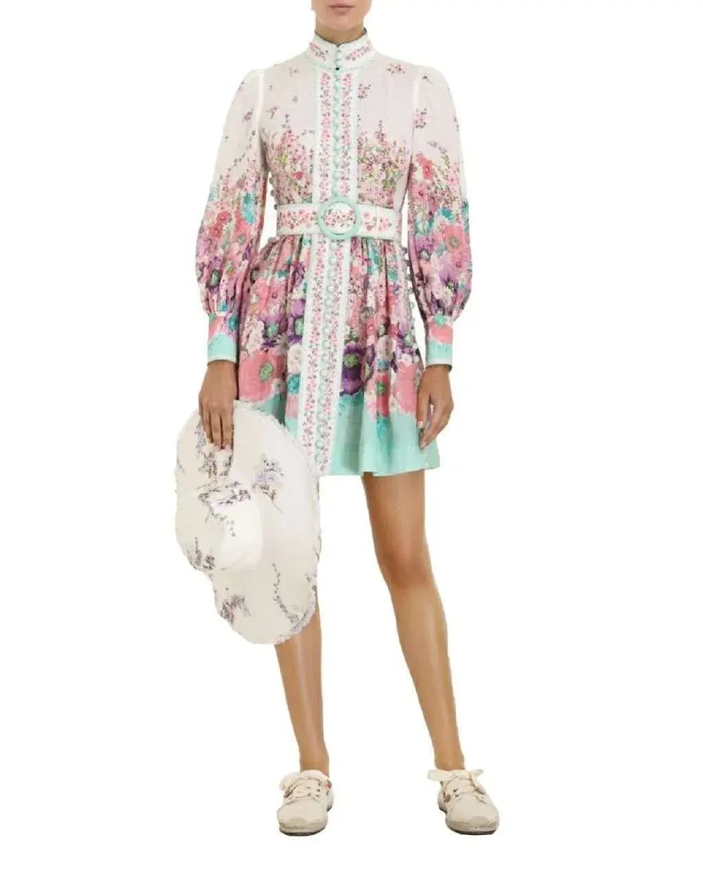 Zimmermann Jude Buttoned Mini Dress in Aqua Gradient Floral Print Size 2/ AU 12 photo 2