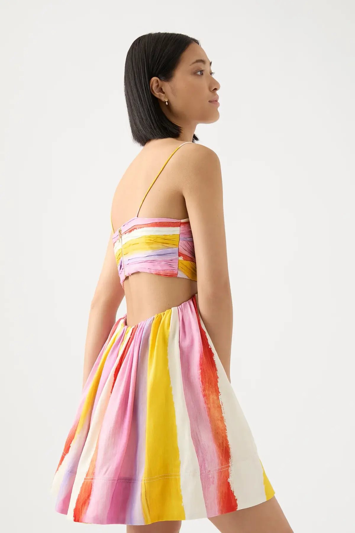 Aje Aurora Stripe Liza Ruched Baby Doll Mini Dress Cut Out Multi-colored Size AU 12 photo 3