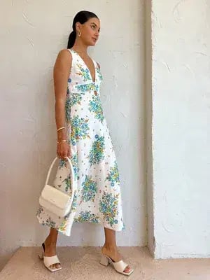 By Johnny Roma Floral Midi Dress In Roma Floral White Size AU 12 photo 5