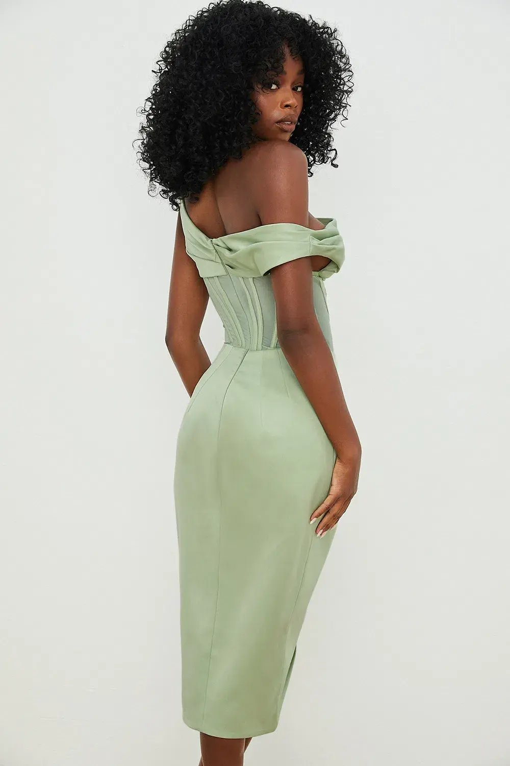House of CB Lulu Asymmetric Drape Corset Midi Dress Green Size 8 photo 2