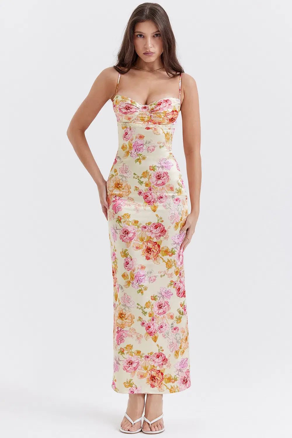 House of CB Josefina Ivory Floral Satin Maxi Dress in XS / Au 6 photo 5