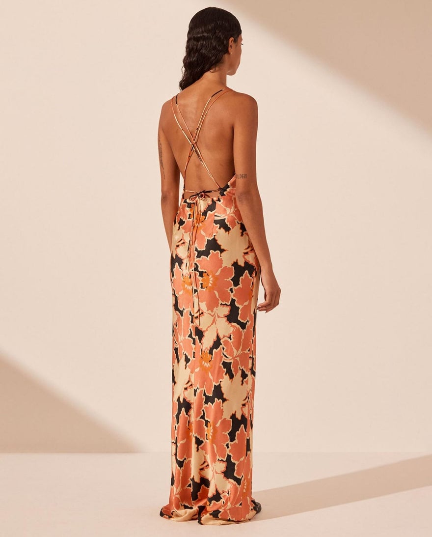 Shona Joy Rosa Silk Plunged Double Strap Maxi Dress photo 3