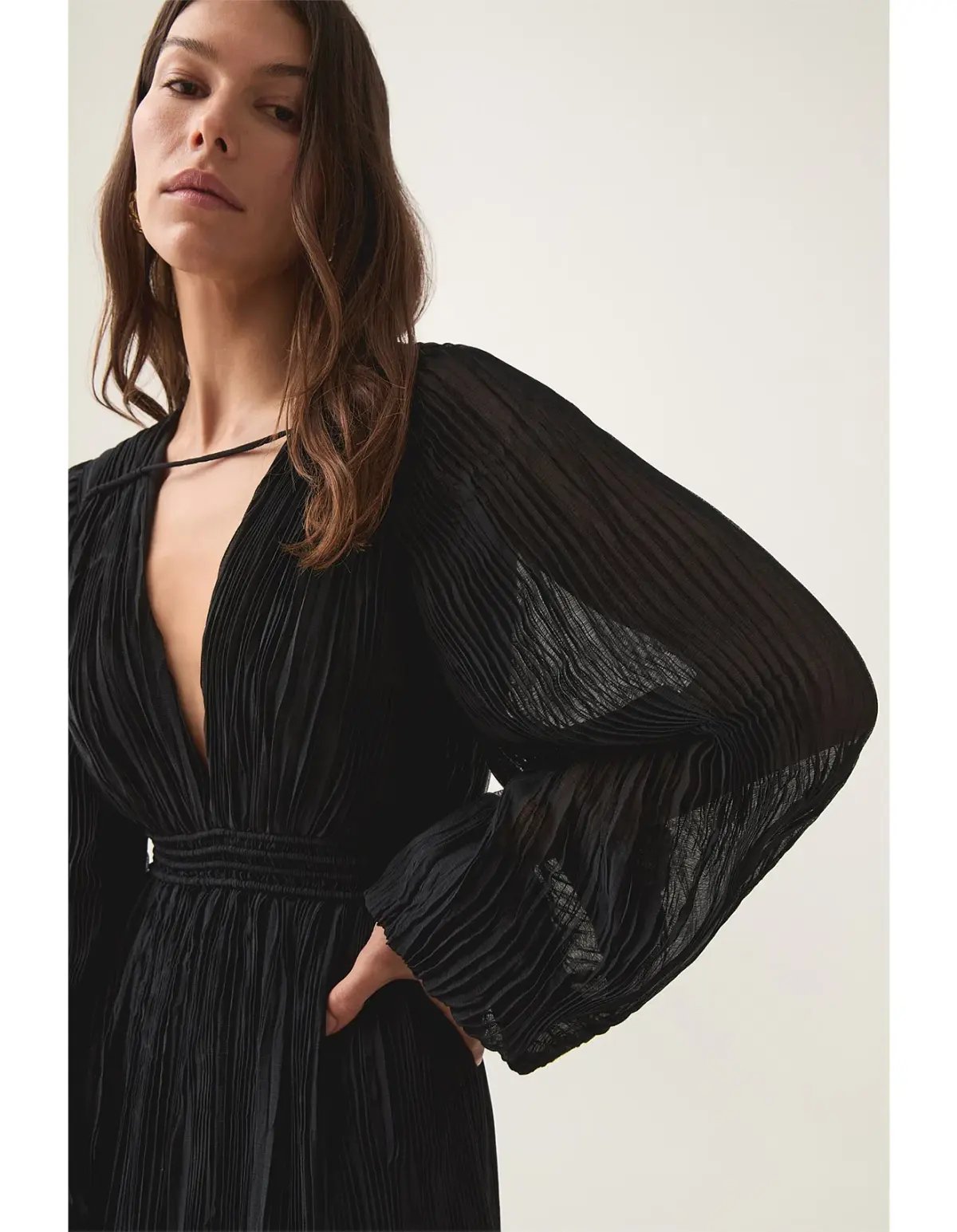 Aje Genevieve Pleated Midi Dress Black Size 12 photo 2