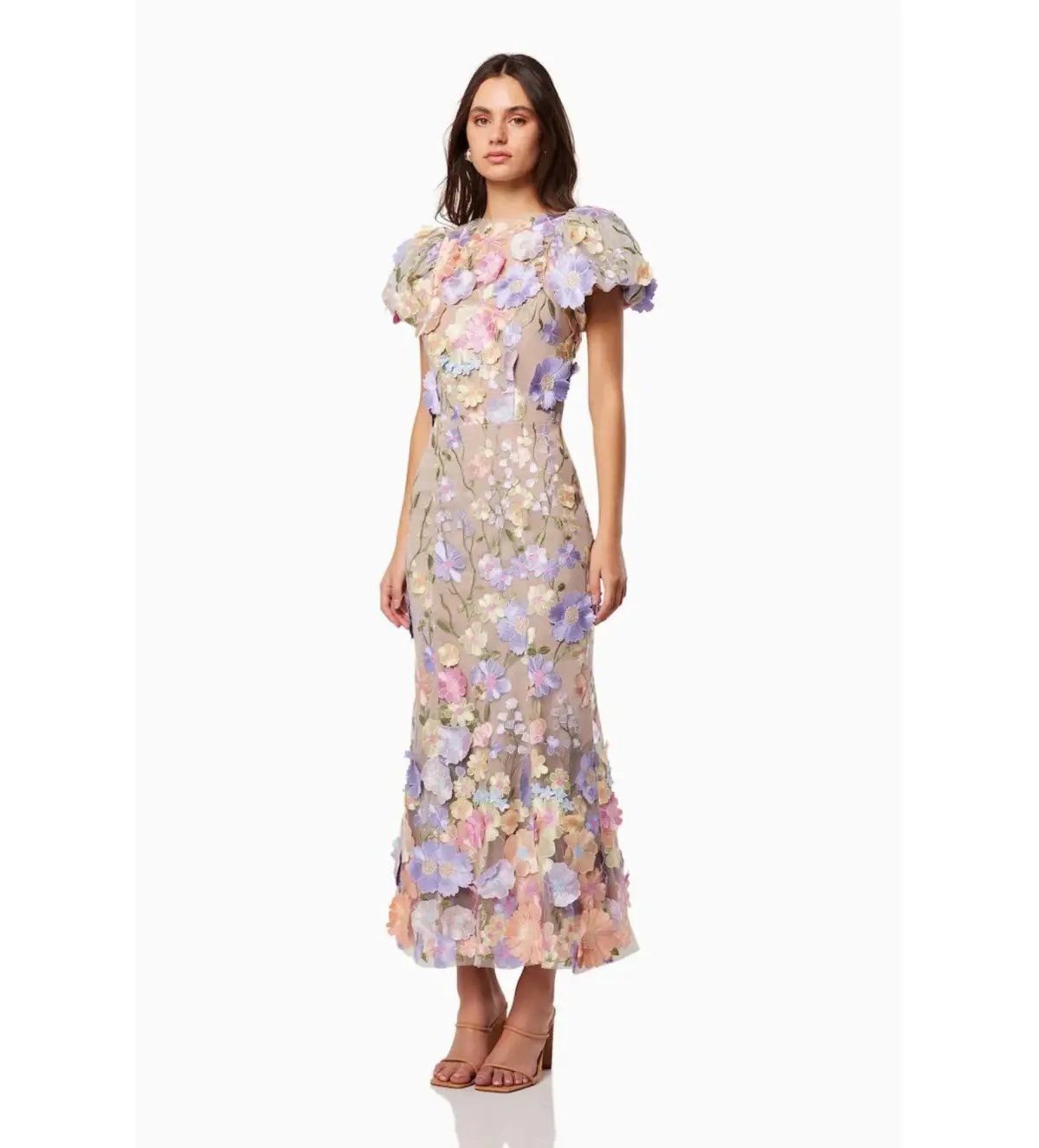 Elliatt Asterea 3D Pastel Floral Midi Gown in Pink Size S/ AU 8 photo 2