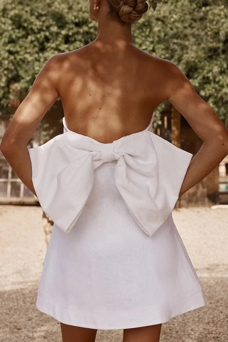DISSH Aisle Linen Back Bow Mini Dress White Size 10 photo 5