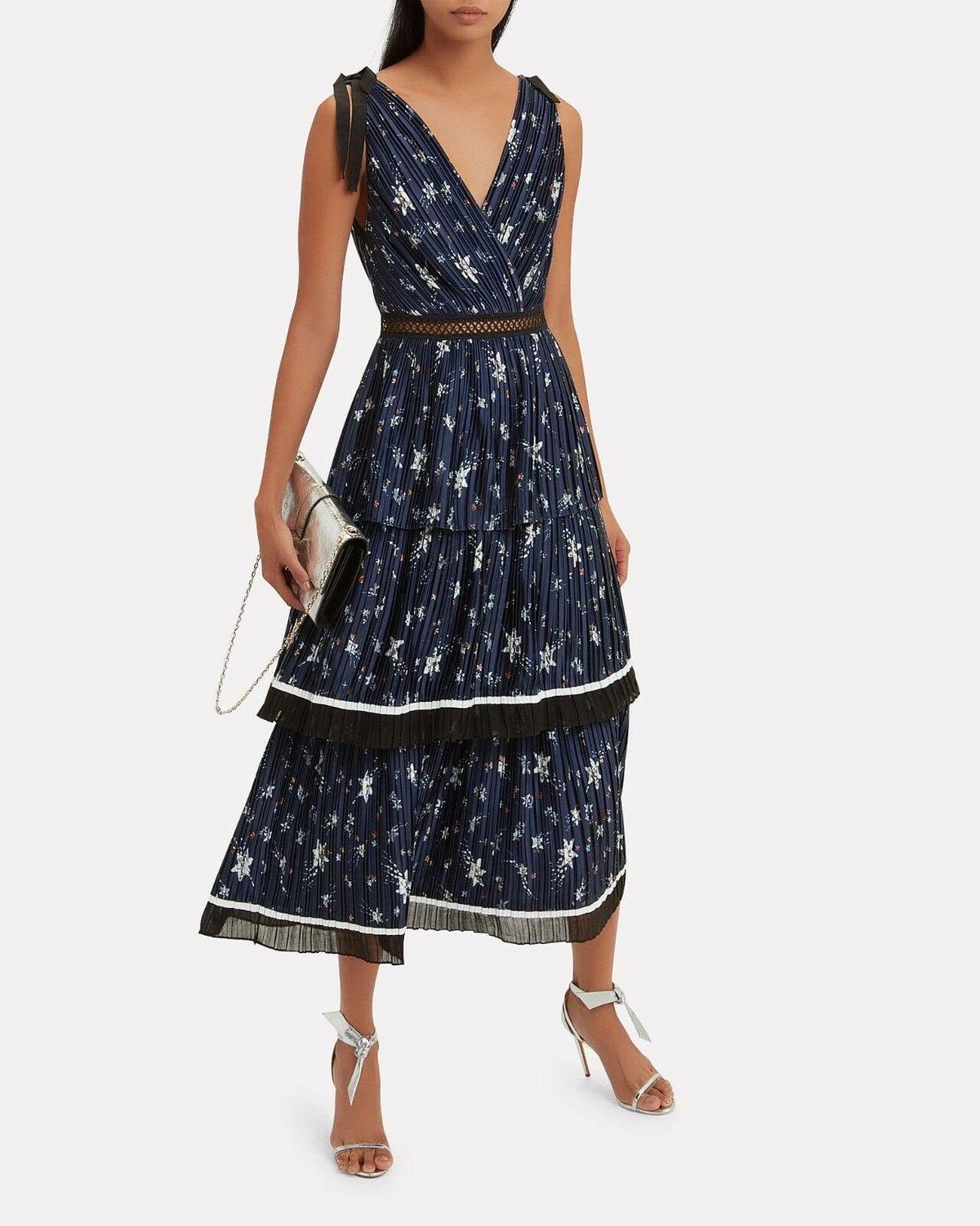 Self Portrait Star Satin Printed Midi Dress photo 3
