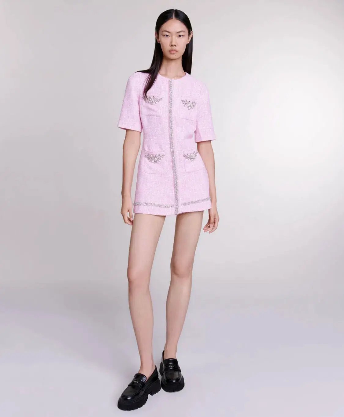 Maje Ipop Tweed Plaid Playsuit Pink With Diamontes Size EU 36 / AU 8 photo 4