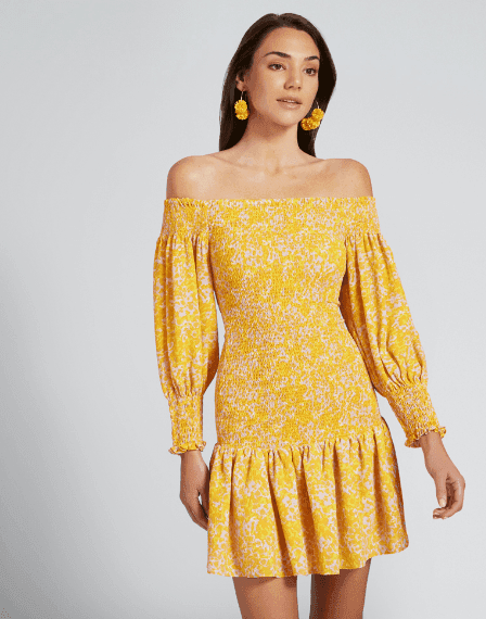 Seed Heritage Shirred Off Shoulder Mini Dress Yellow Size 10 photo 2