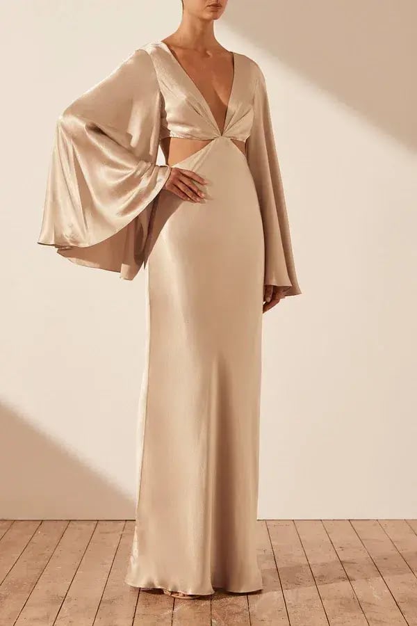 Shona Joy La Lune Flared Sleeve Open Back Maxi Dress Gold Size 6 photo 2