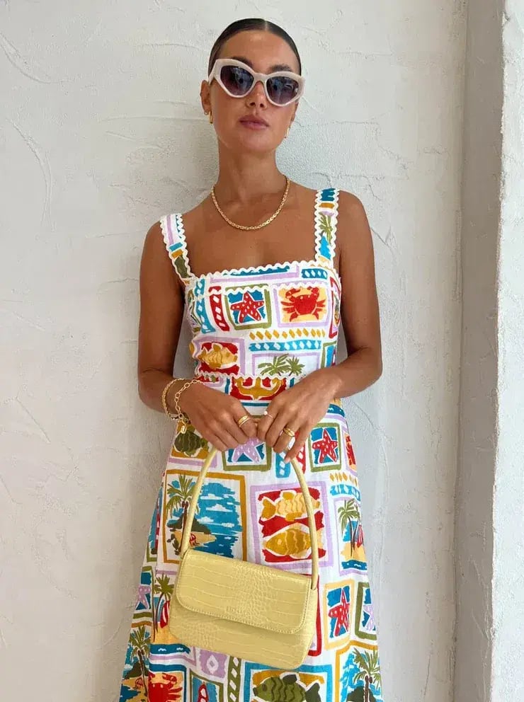 By Nicola Goldie Maxi Dress in Summer Vacation Multi-colored Size AU 8 photo 2
