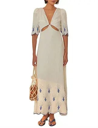 Farm Rio SEA OF FISH MIDI DRESS White Size 6 photo 2