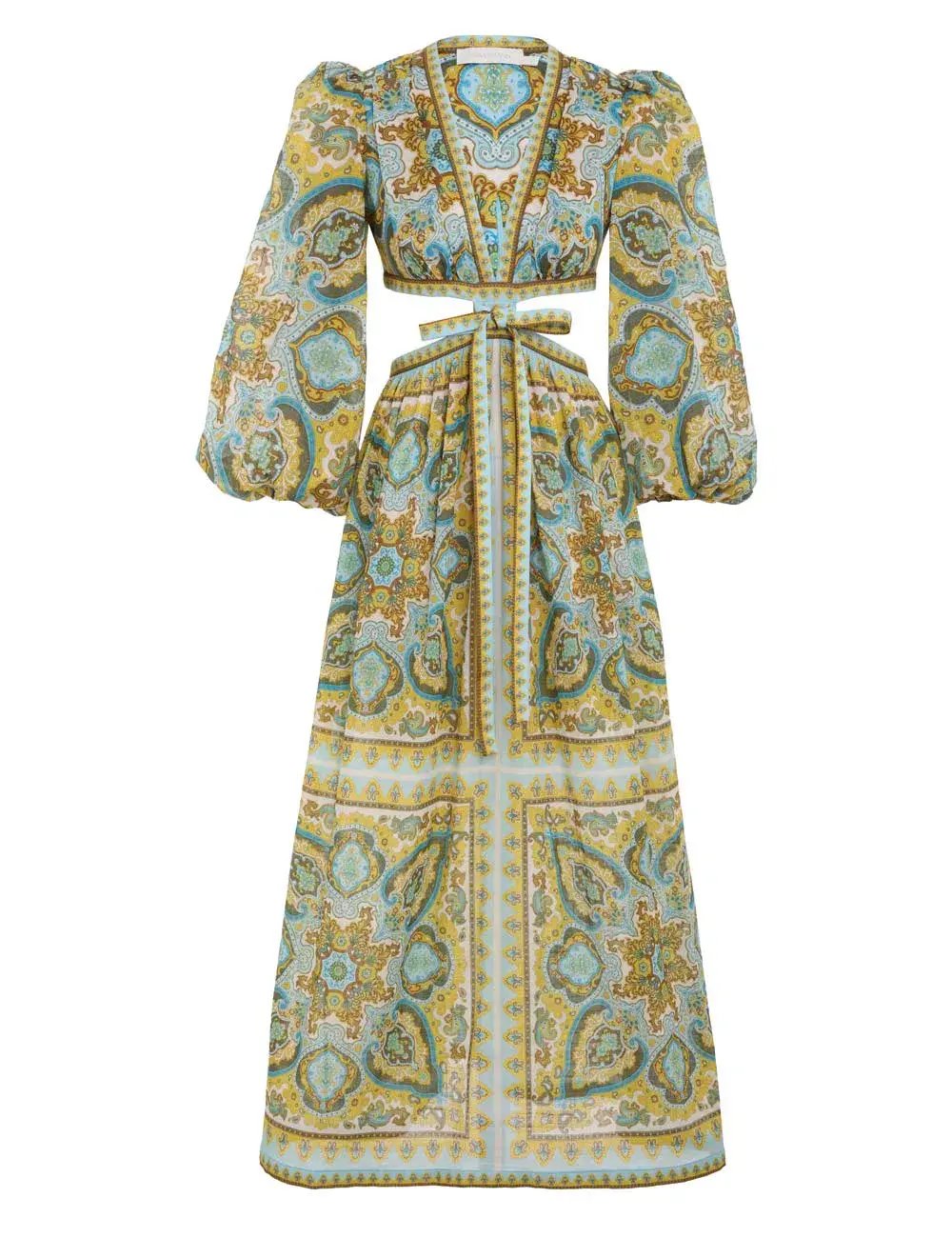 Zimmermann Halcyon Tie Front Midi Dress Blue/Yellow Paisley Size 1 / AU 10 photo 5