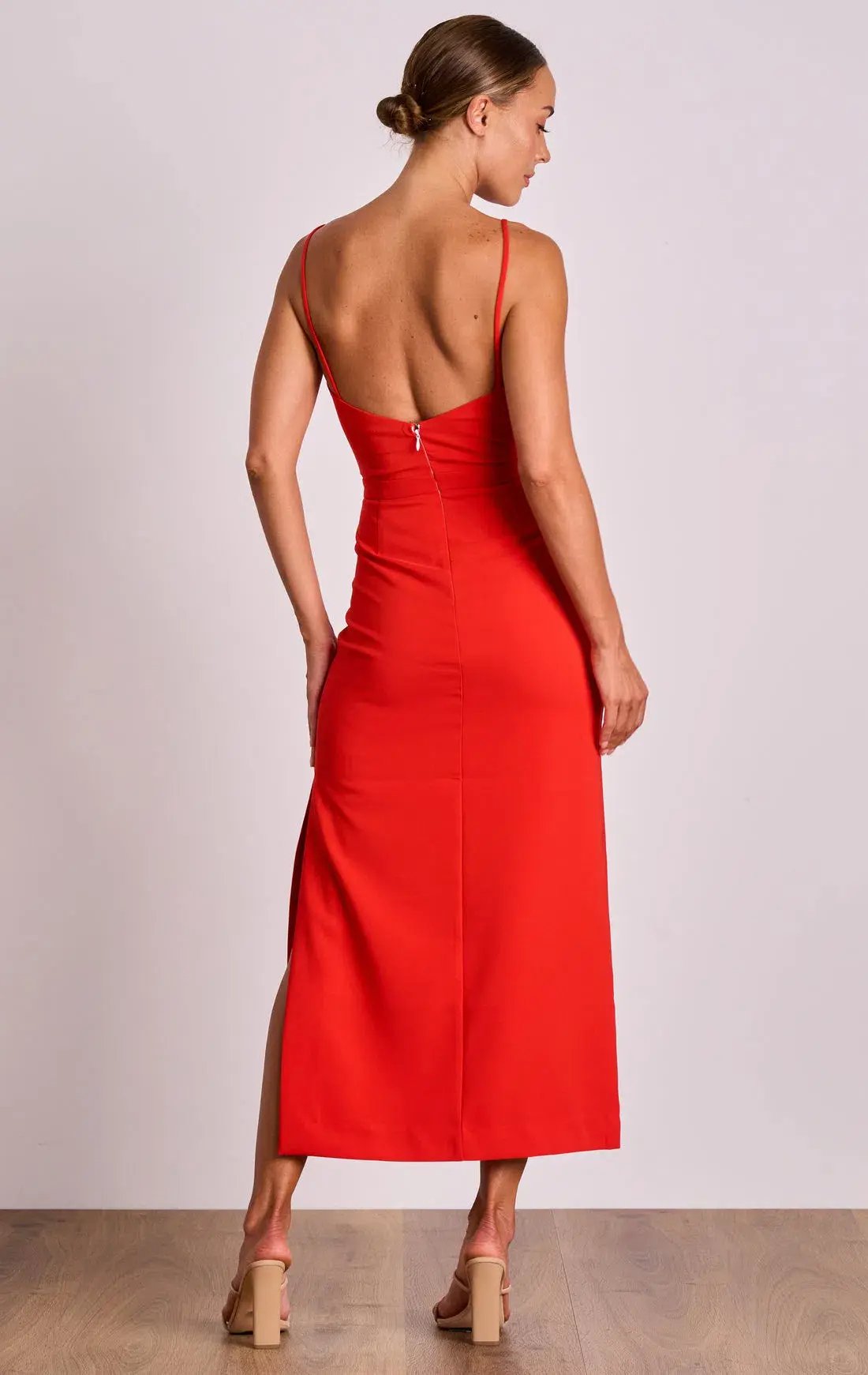 Pasduchas Emerson Column Midi Dress in Red Poppy Size 10 photo 3