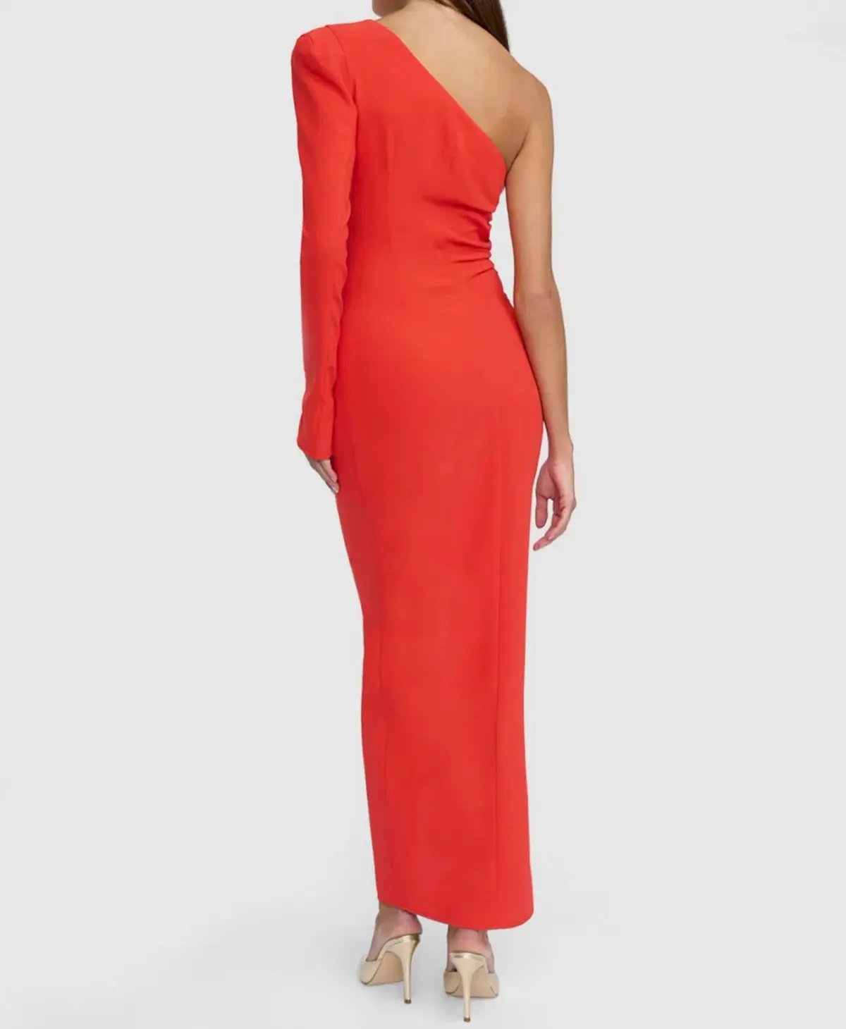 By Johnny Serefina Asymmetric Gather Midi Dress Scarlet Red Size 8 photo 2