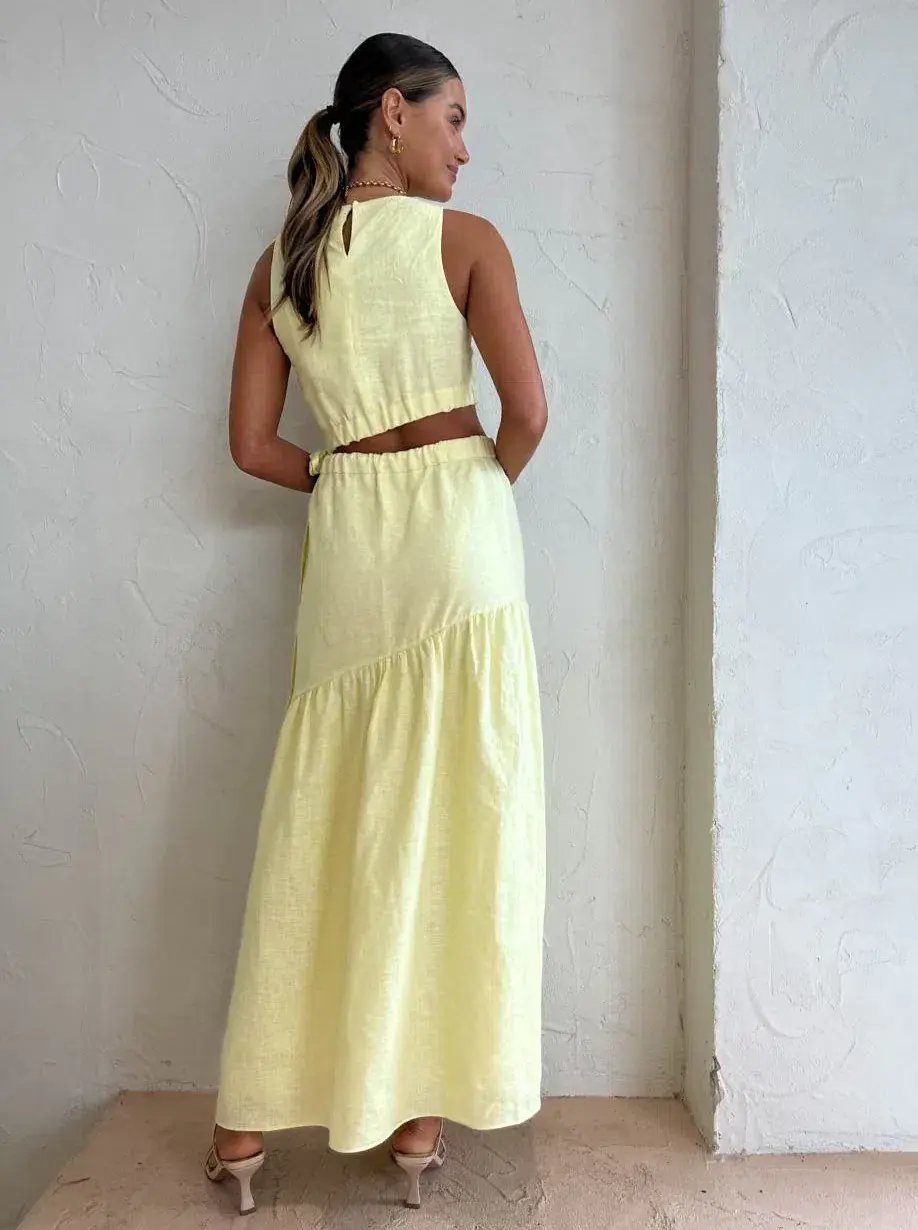 Sir the Label Francesca Asymmetrical Cut Out Dress in Butter Yellow Size 0/AU 6 photo 3