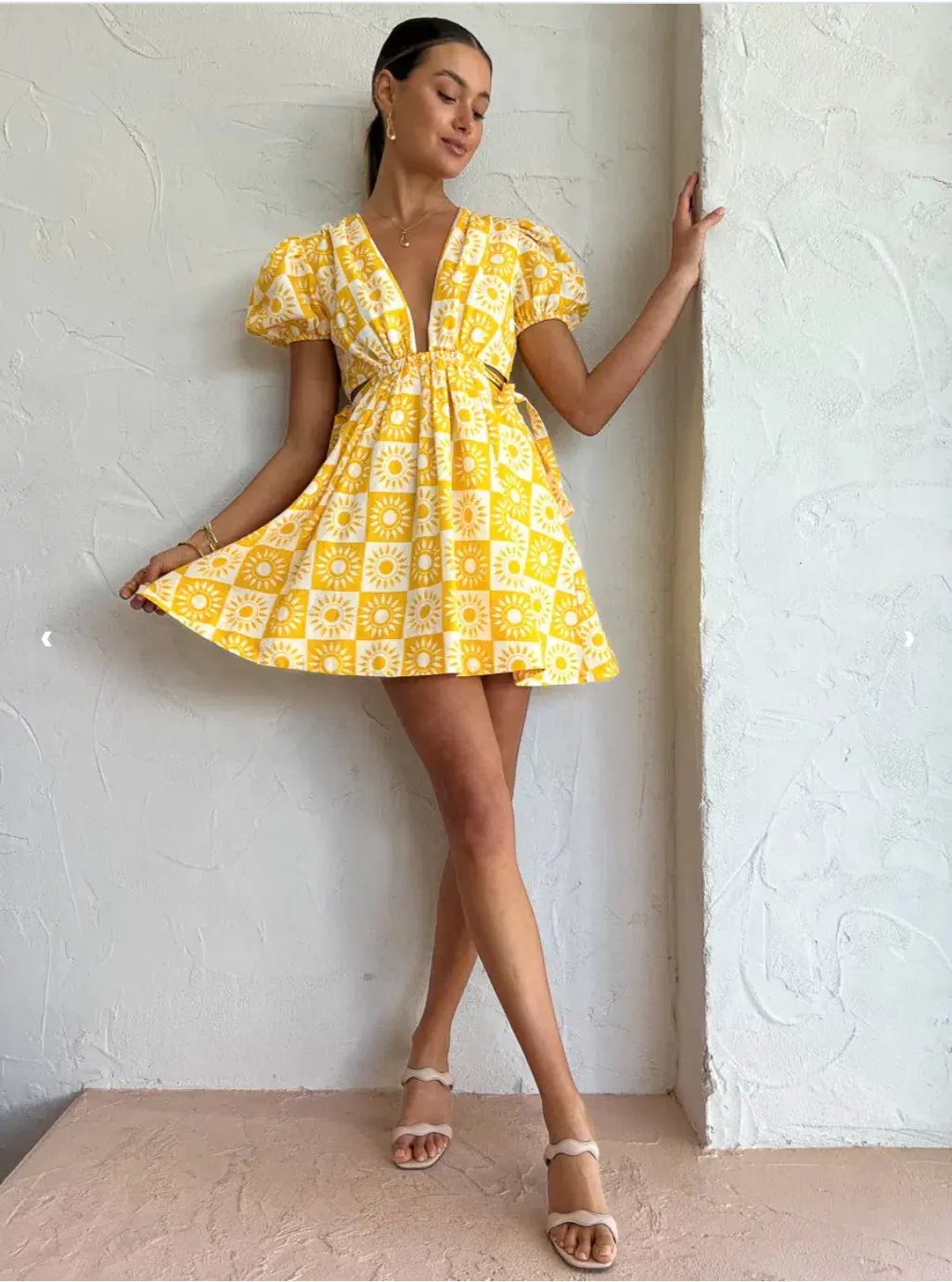 By Nicola Ahoy Plunge Neck Mini Dress Yellow Size AU 8 photo 4