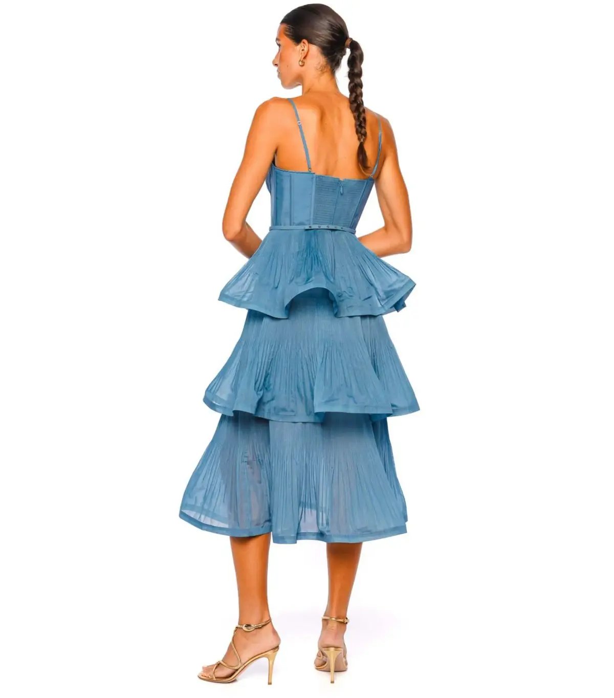 Zimmermann Pleated Tiered Midi Dress Deep Blue Size 1 / AU 10 photo 3