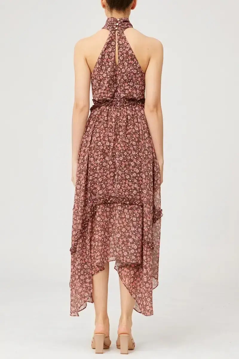 Keepsake Illustrate Midi Dress Chocolate Ditsy Floral Print Size 12 photo 3