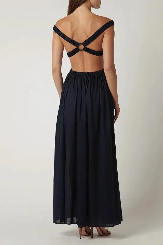 Scanlan Theodore Cotton Voil Ring Dress Navy Size M photo 3