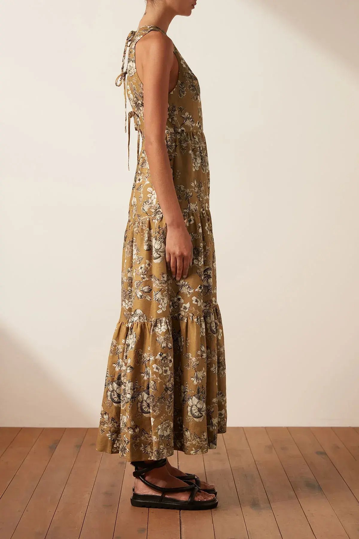 Shona Joy Cecilia Linen Tie Back Midi Dress Floral Size 8 photo 2