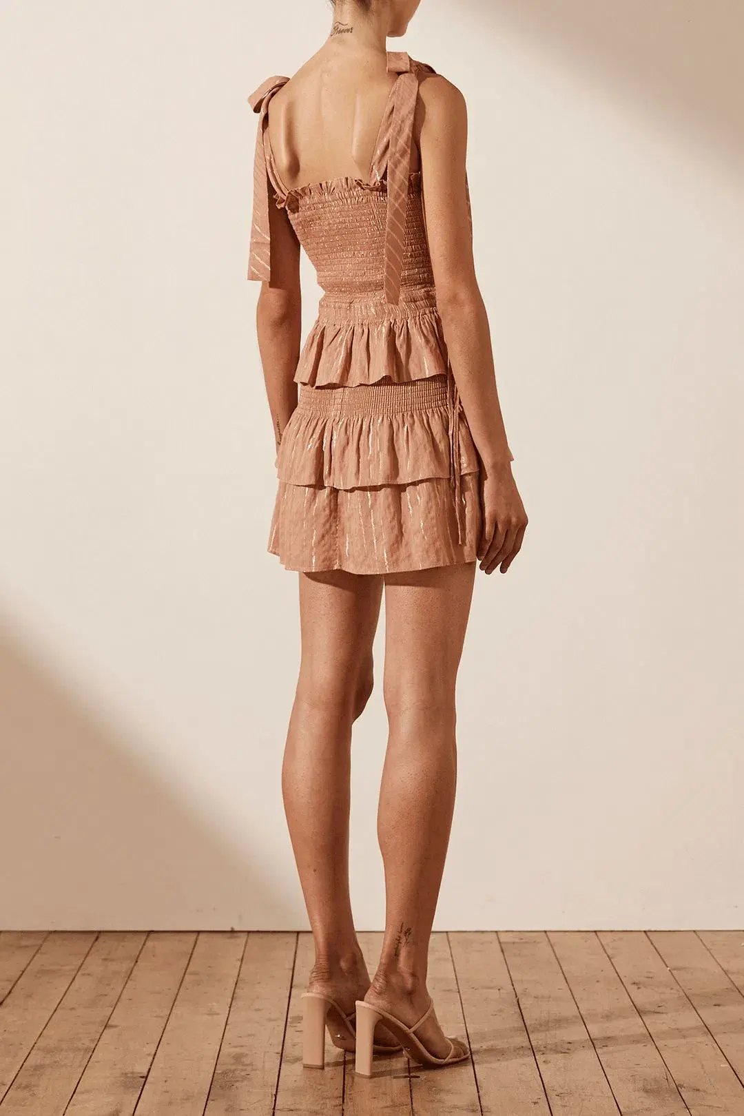 Shona Joy Corinne Shirred Mini Dress Desert Rose Size 8 photo 2