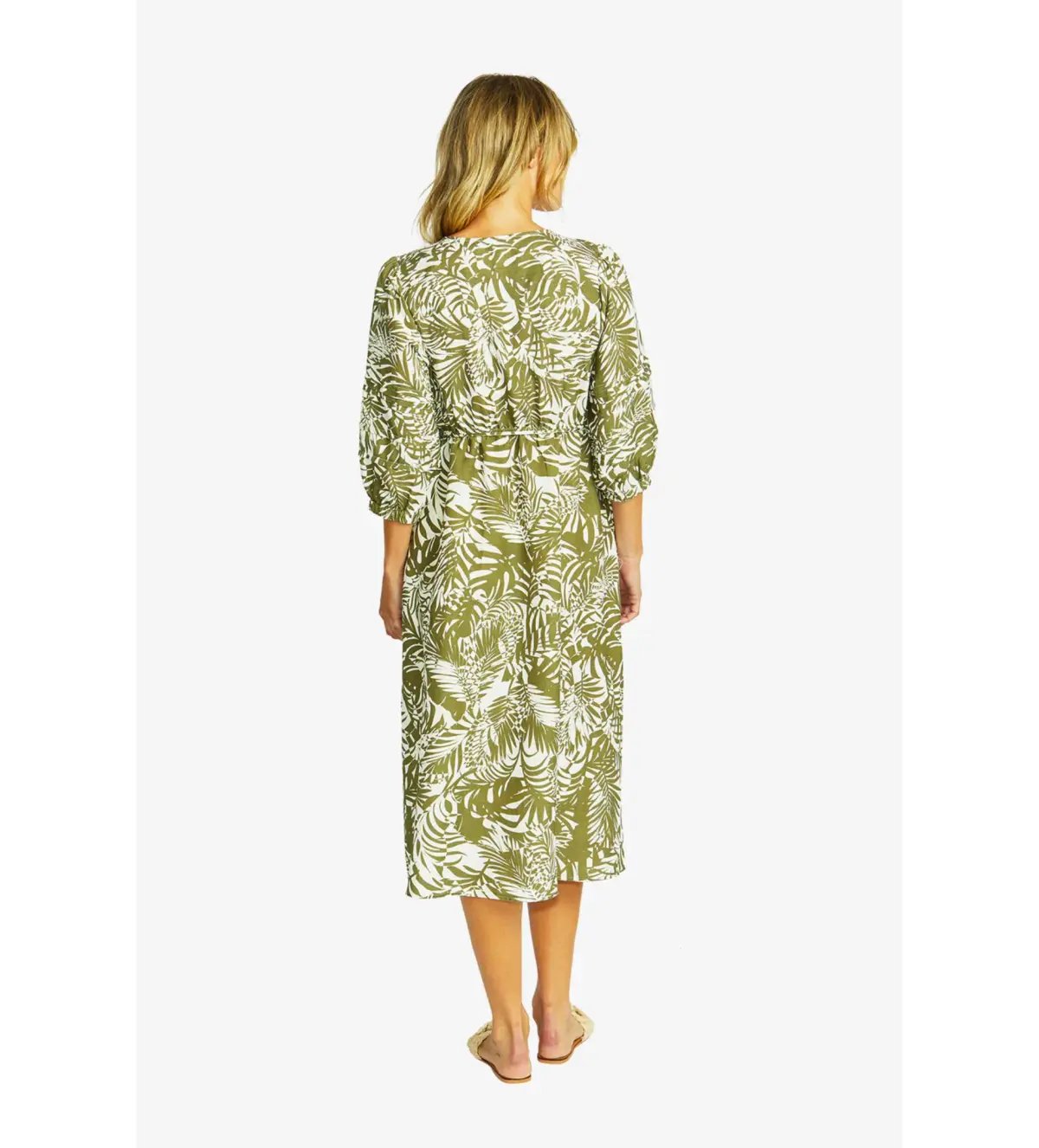 Ping Pong Flora V-Neck Button Midi Dress in Green Size 10/M photo 4