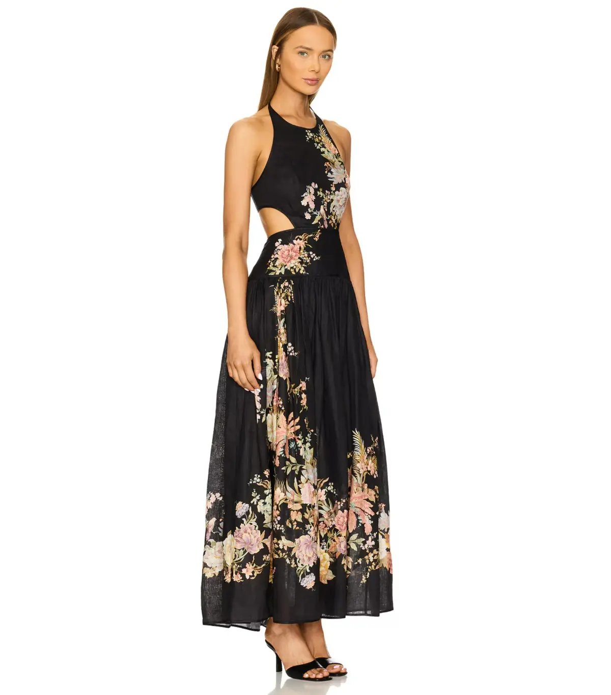 Zimmermann Tallow Halter Midi Dress in Black Multi Floral Size 1 / AU 10 photo 2