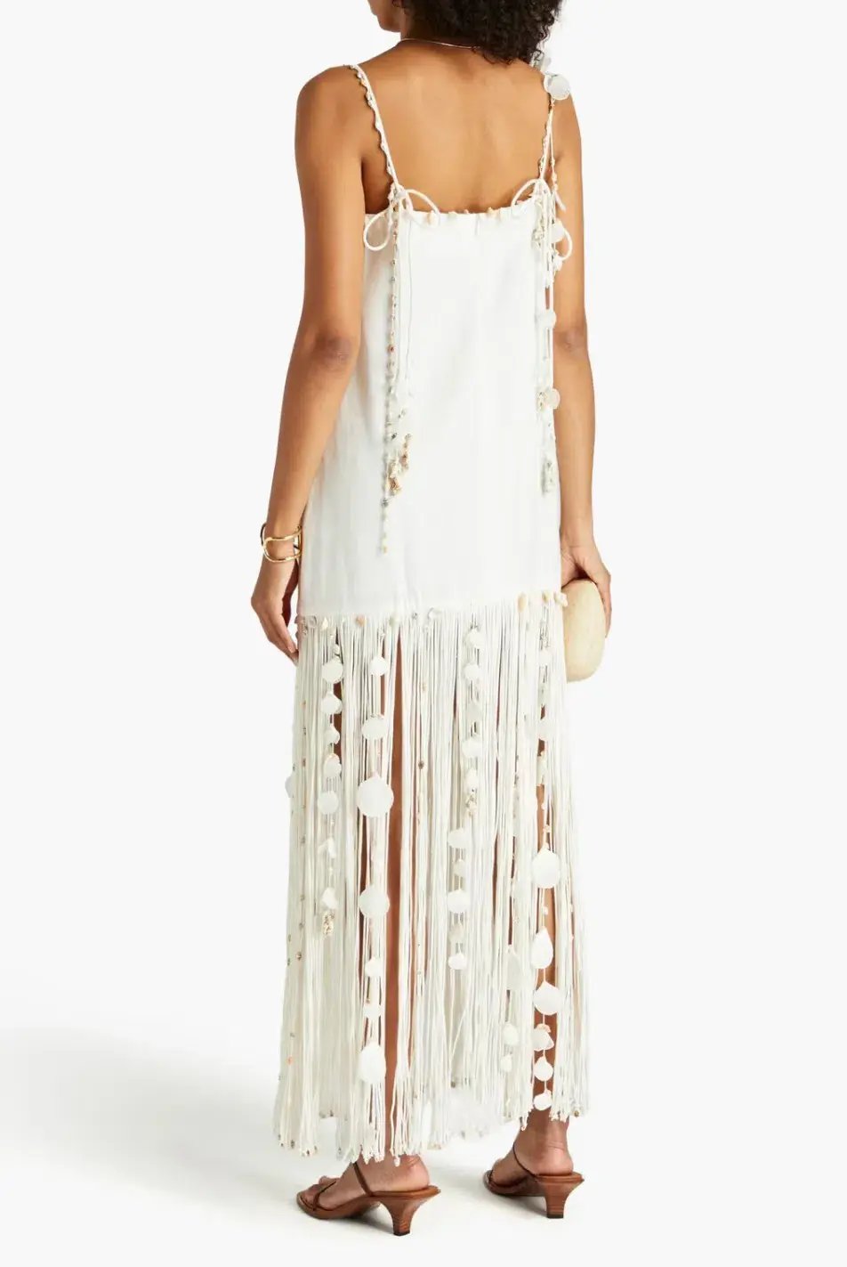 Zimmermann Postcard Fringed Embellished Linen Maxi Dress Ivory Size 0P / Au 6P photo 2