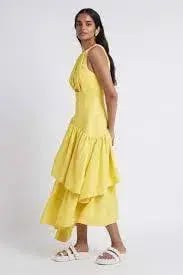 Aje Caliente Tiered Cut Out Dress Yellow Size 8 photo 7