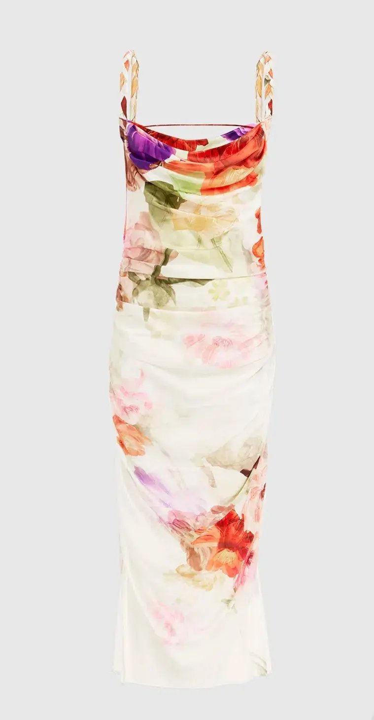 Leo Lin Rachel Cowl Neck Slip Dress Cascade Print Size AU 12 photo 6