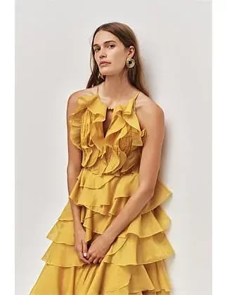 Aje Cleo Gown Chartreuse Size 12 photo 2