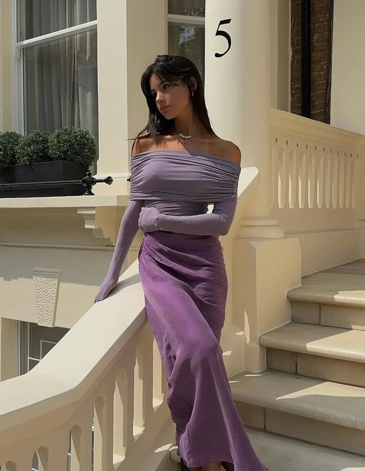 Benni Yasmin Off Shoulder Maxi Dress Vintage Orchid Purple Size 10 photo 4