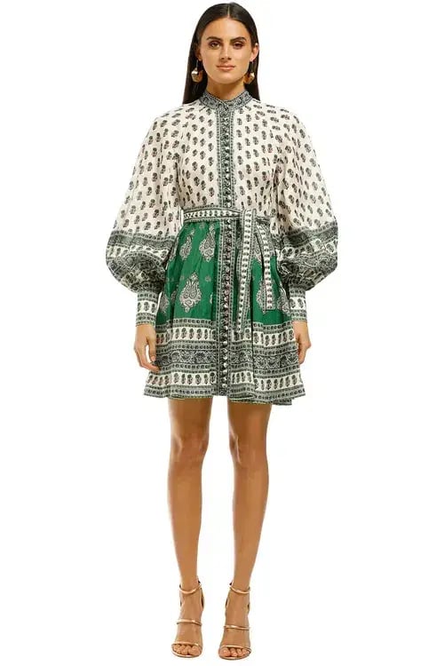 Zimmermann Amari Emerald Long Sleeve Buttoned Mini Dress Green Paisley Size 3 / Au 14 photo 3