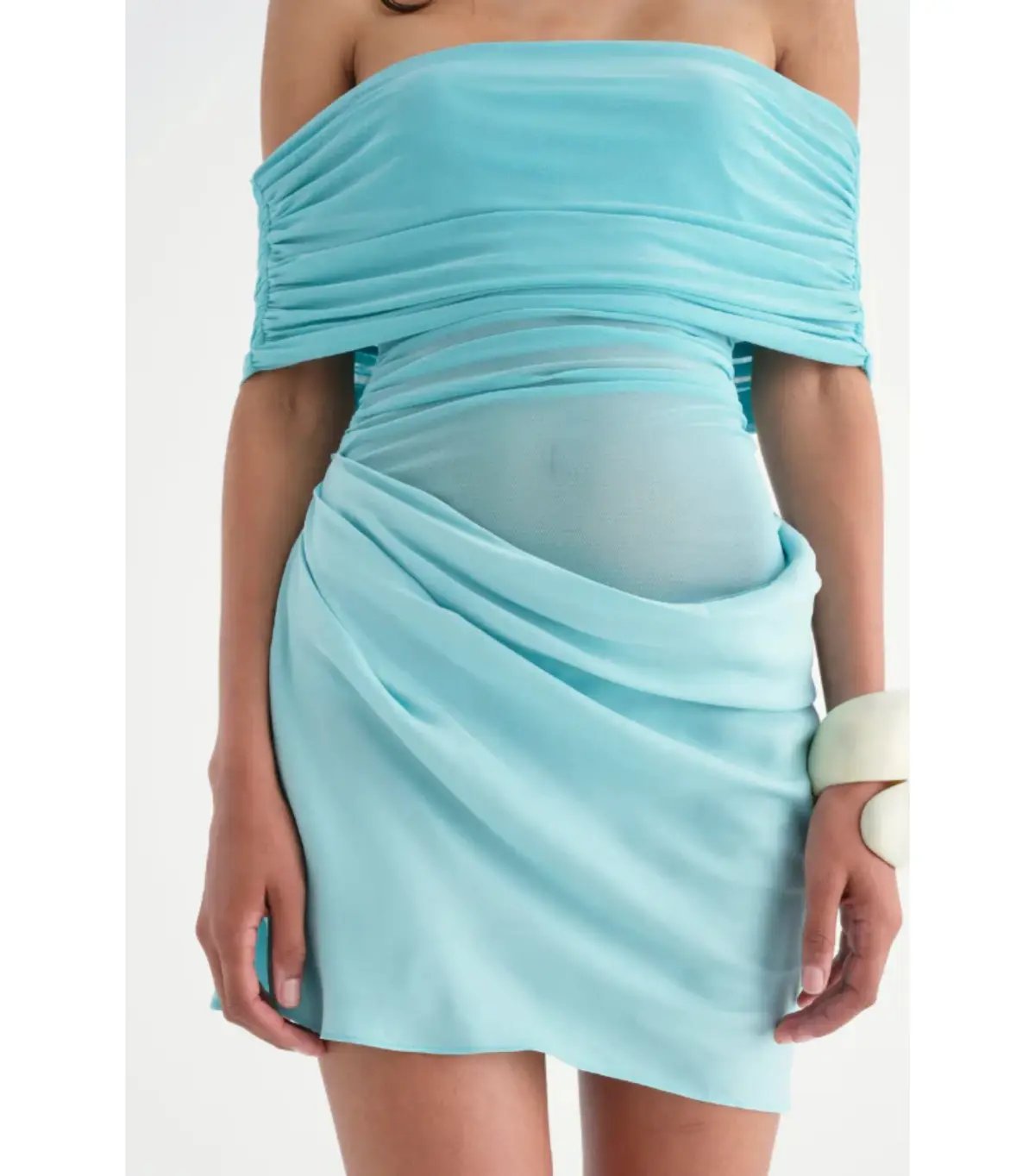 Benni Nico Off Shoulder Mini Dress Aquamarine Size S / AU 8 photo 4