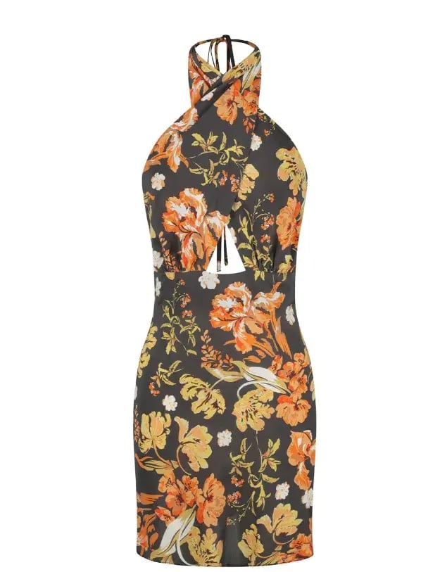 Shona Joy Okala Silk Cross Front Halter Mini Dress Floral Size 6 photo 5