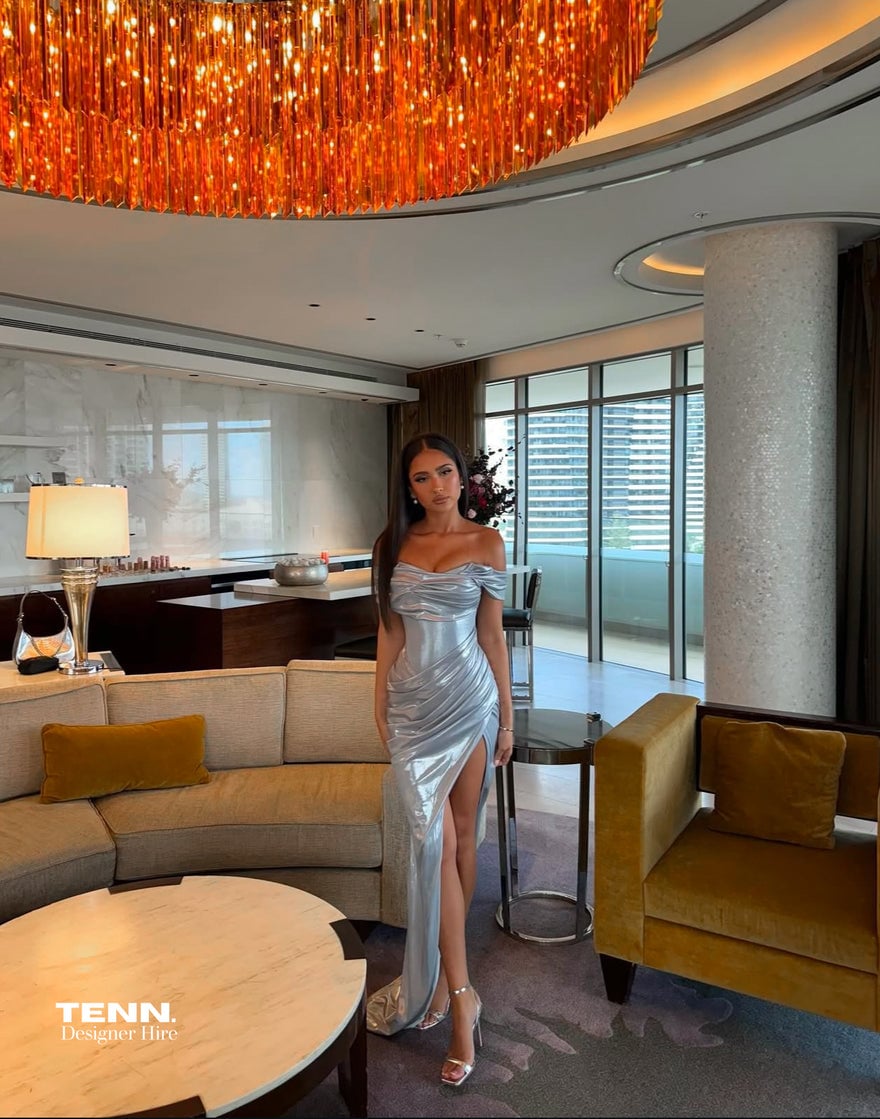 Couture Designer Zuella Gown - Liquid Silver photo 4