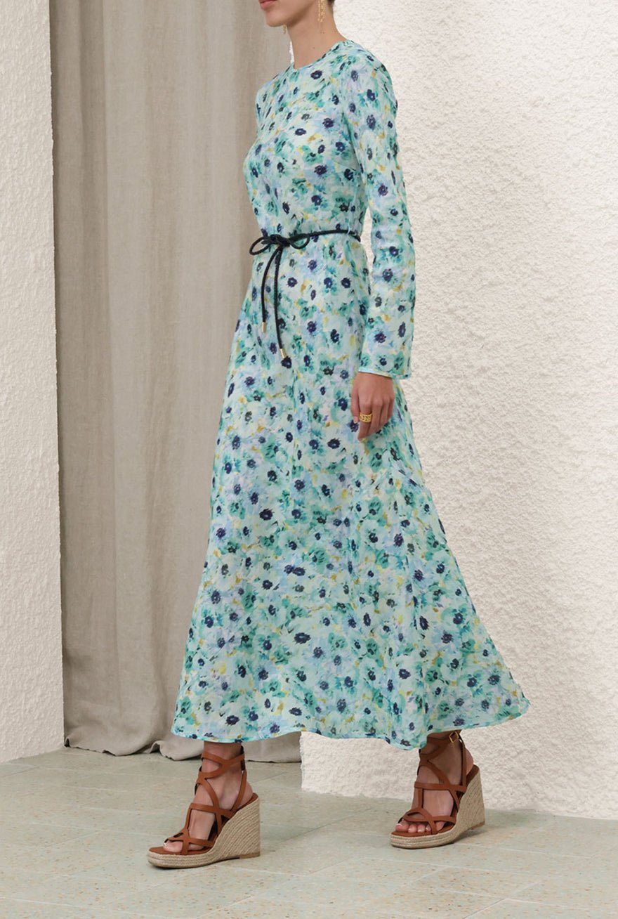 Zimmermann Lightburst Bias Long Dress In Aqua Floral photo 2