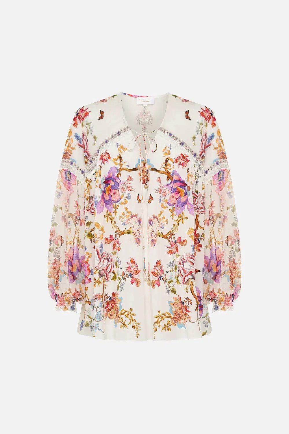 Camilla Spider Girl Blouson Blouse With Neck Tie Floral One Size photo 6