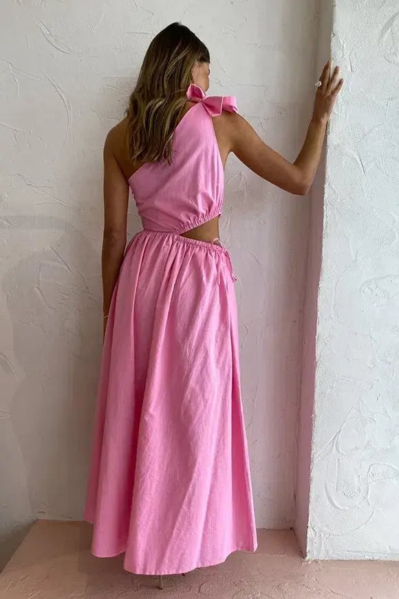 By Nicola Gabriella One Shoulder Midi Dress In Pink Grapefruit Size 12 photo 3