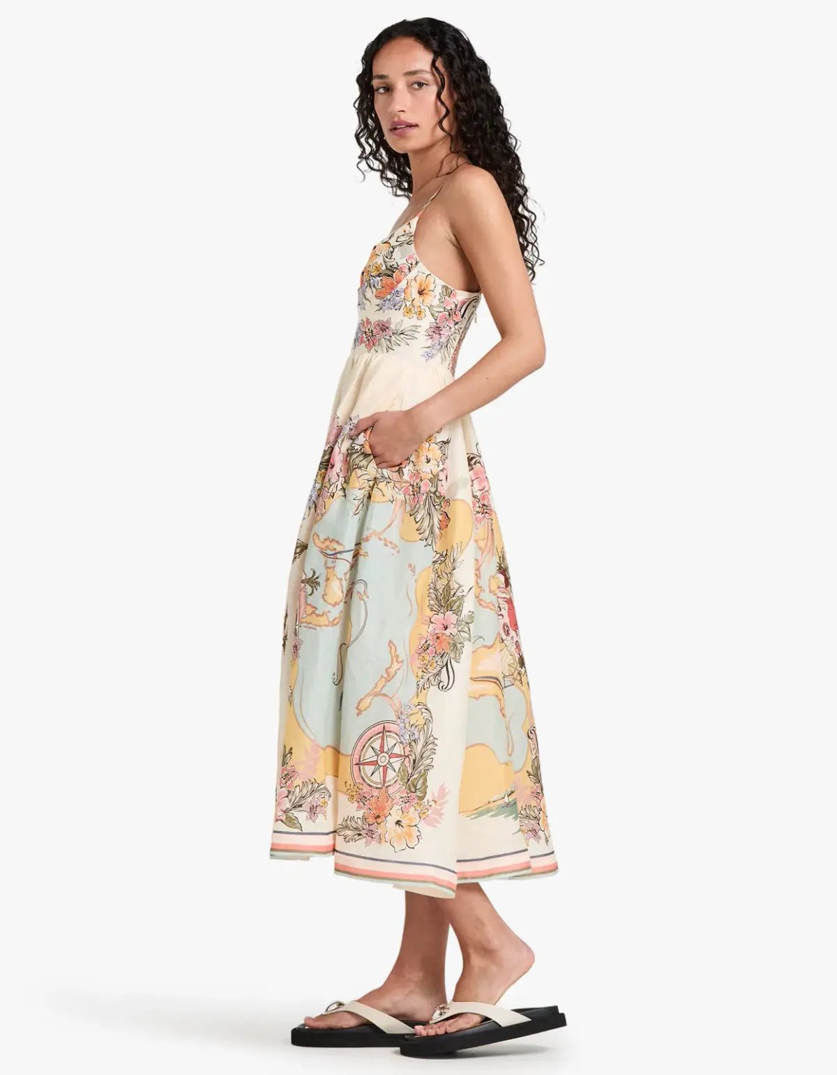 Zimmermann Tallow Tucked Bodice Midi Dress Nautical Map Size 3 / AU Size 14 photo 2