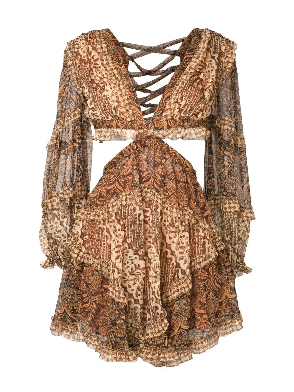 Zimmermann Tali Batik Cut Out Mini Dress Spliced Print Size 8 photo 4