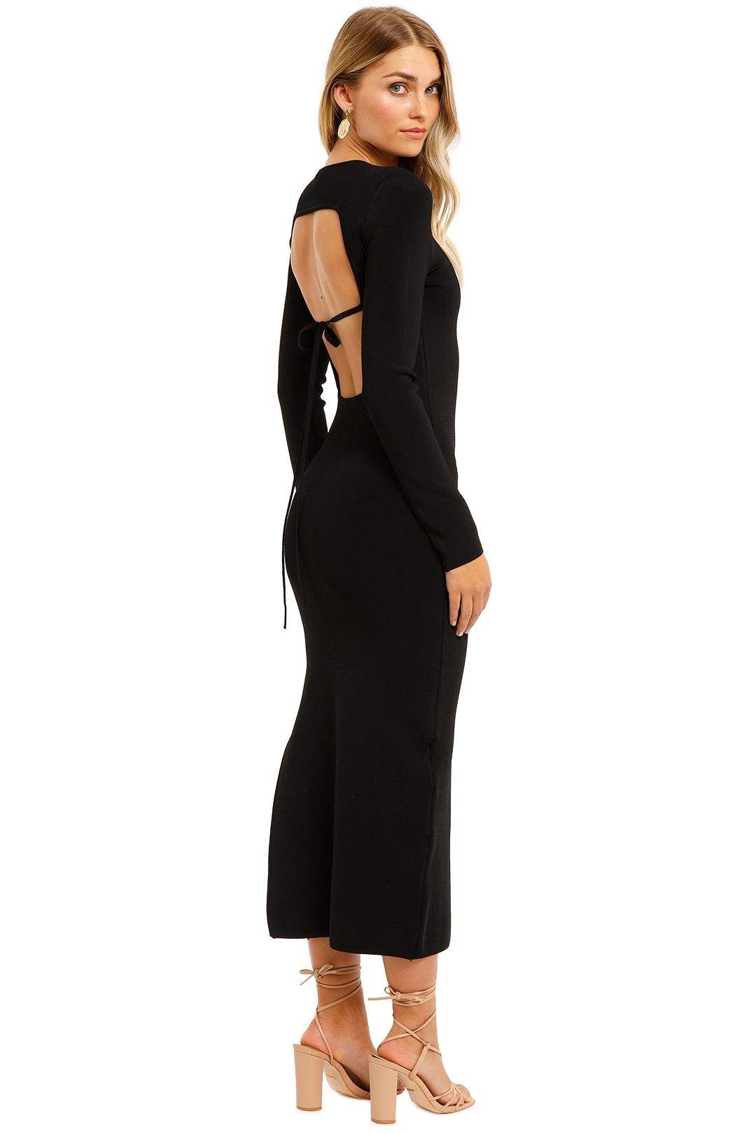 Long Sleeve Backless Midi Dress - Black photo 3
