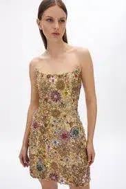 Rachel Gilbert Francesca Mini Dress Gold Size AU 8 photo 4