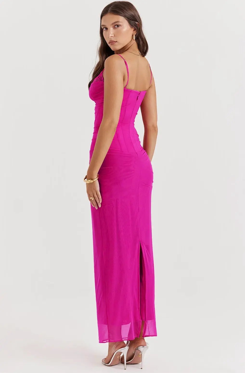 House of CB Nalini Fuchsia Hot Pink Lace Mesh Maxi Dress in Size 6/XS photo 3